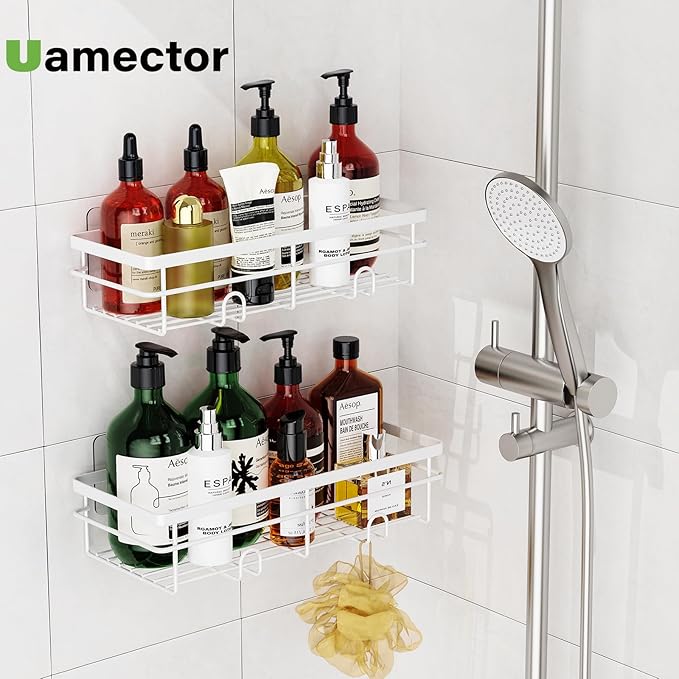 Uamector Shower Caddy Organizer Rustproof - Bathroom Shelves Rack for Home Decor & Storage - Adhesive Wall Shampoo Holders for Inside - Bath Tub Organization