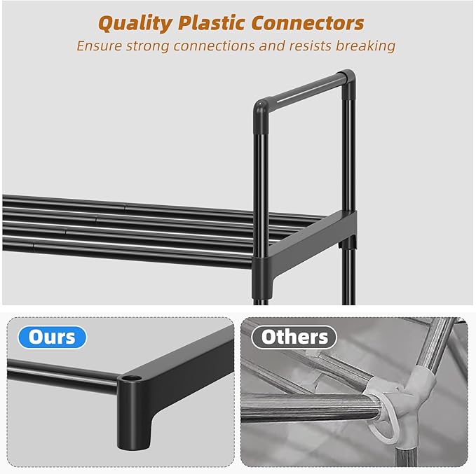 Simple Trending Shoe Rack, 3-Tier Shoe Organizer, Metal Storage Shelf, for 16-20 Pairs, Stackable, for Entryway, 11.75 x 36.5 x 21.5 Inches, Black-NeatNest