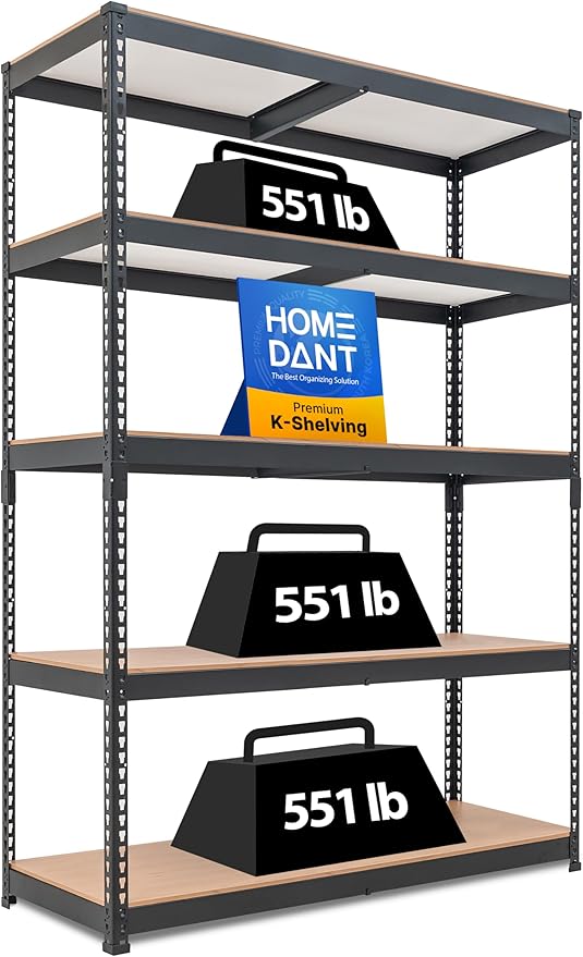 HOMEDANT 5 Tier Laminated Boltless Heavy Duty Garage Storage Adjustable Wide Size Metal Shelving Unit Utility Rack Shelves Organization Multipurpose Shelf Shed Warehouse 47.7"W x 18.2"D x 71.3"H 1Pack-NeatNest