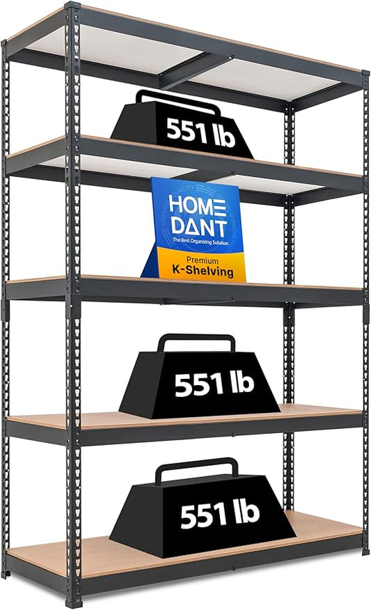 HOMEDANT 5 Tier Laminated Boltless Heavy Duty Garage Storage Adjustable Wide Size Metal Shelving Unit Utility Rack Shelves Organization Multipurpose Shelf Shed Warehouse 47.7"W x 18.2"D x 71.3"H 1Pack-NeatNest