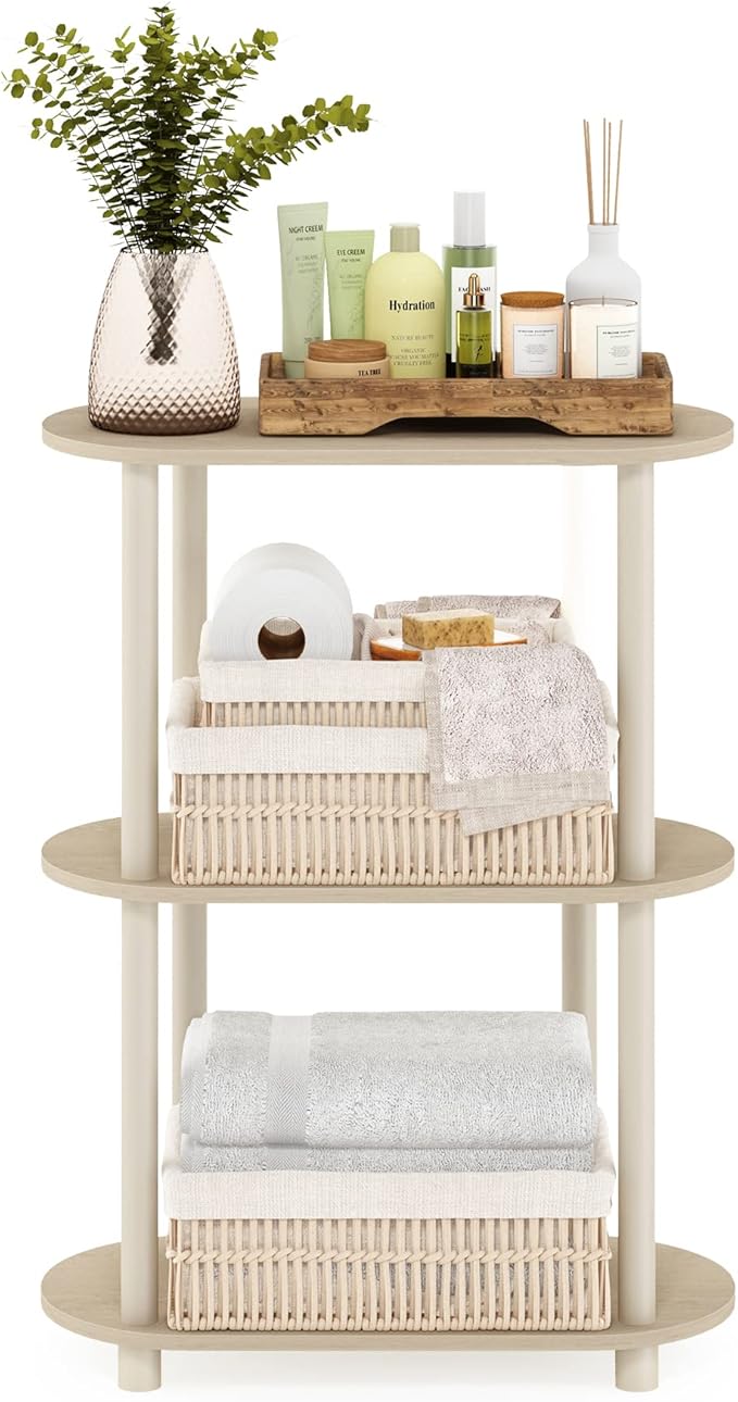Furinno Turn-N-Tube No Tools 3-Tier Modern Oval Side Display Rack, Bauhaus Oak/Beige-NeatNest