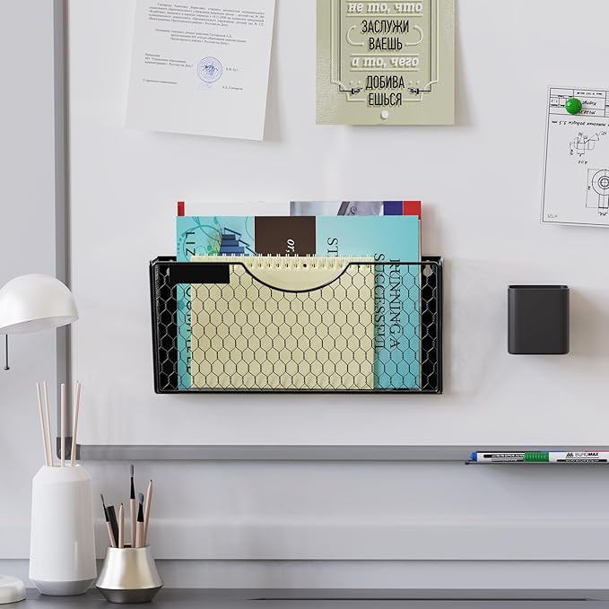 1-Tier Magnetic File Holder for File Cabinets, Refrigerator, Whiteboard, Magnetic Paper Holder, Magnetic Mail Holder, Black Magnetic Folder Holder