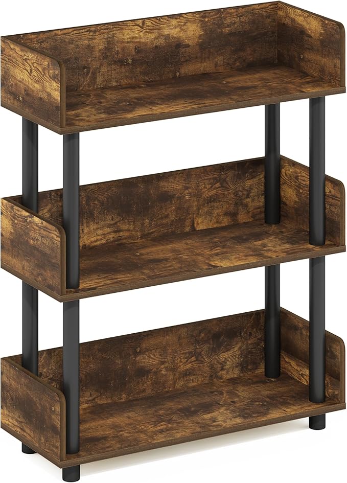 Furinno Turn-N-Tube 3-Tier Freestanding Multipurposes Display Rack, Bookshelf, Amber Pine/Black-NeatNest