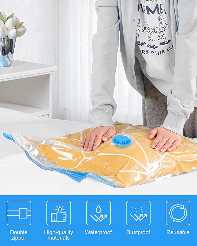Vacuum Storage Bags 12 Pack Jumbo Vacuum Sealed Bags for Clothing Vacuum Seal Bags Space Saver Bags Compression Bags Vacuum Bags for Travel with 1 Electric Pump-NeatNest