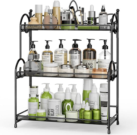 EKNITEY Bathroom Counter Organizer - 3 Tier Spice Rack Organizer Skincare Countertop Organizers for Bathroom Kitchen Bedroom Black (No Assembly)