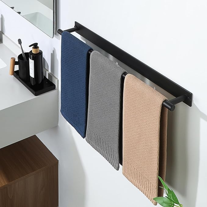 Alise Bath Towel Bars, 24 Inch Towel Hanger Towel Racks for Bathroom, SUS304 Stainless Steel Hand Towel Holder, Wall Mount with Self-Adhesive or Drilling, Matte Black