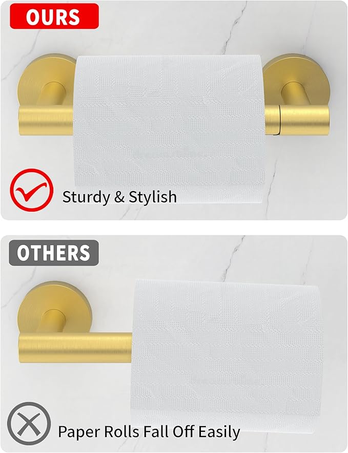 Gold Toilet Paper Holder SUS 304 Stainless Steel Adjustable TP Large Mega Roll Holder Wall Mounted Toilet Tissue Holder for Bathroom
