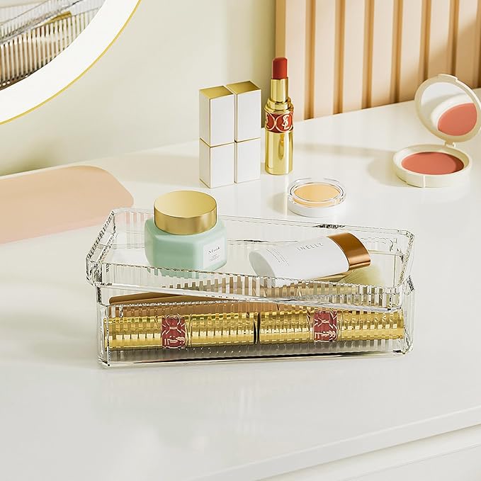 Acrylic Makeup Organizer, Organizer Tray, Vanity Cases, Nail Polish, Makeup, Perfume, Skincare Organizer Countertop, 2 Layers, Stackable