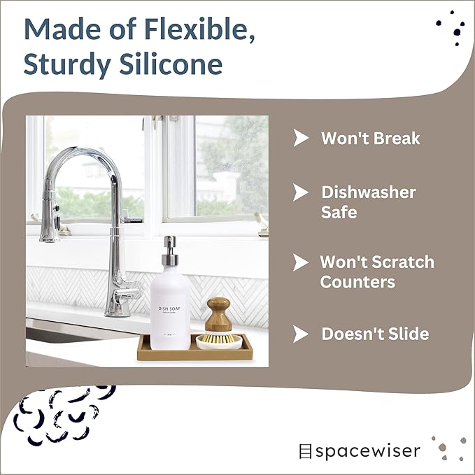 Countertop and Vanity Tray – Small 7.7" Silicone Soap Dispenser Trays, Flexible Bathroom Trays, Dish Soap Holder Kitchen Counter Caddy, Organizer Sink Tray for Soaps Bottles, Sponge, Keys-NeatNest