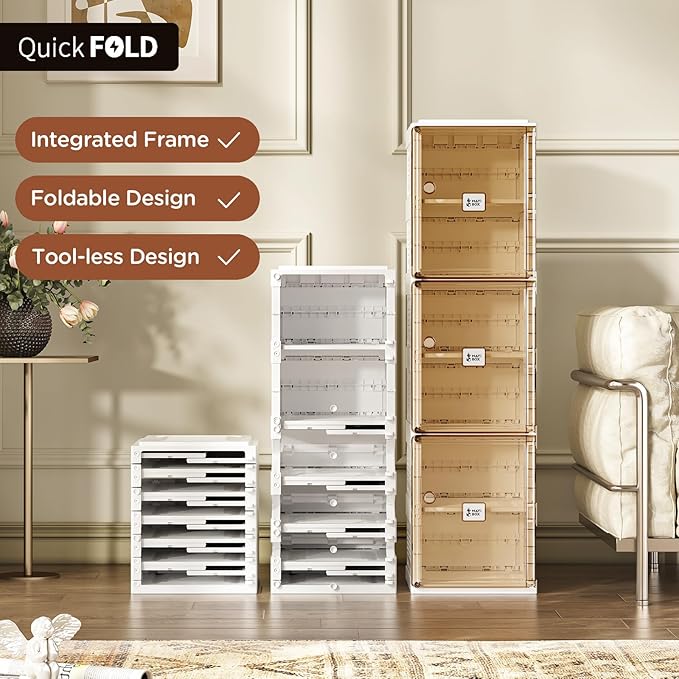 ANTBOX Shoe Organizer Storage Box, Portable Folding Shoe Rack for Closet with Magnetic Clear Door,Large Sneaker Cabinet Bins Sturdy Easy Assembly 6 Layers-6 Grids-NeatNest