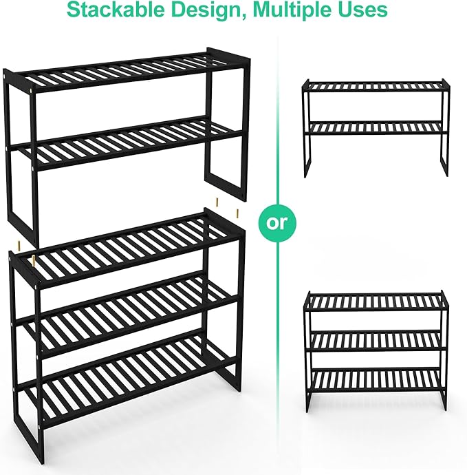 Shoe Rack Bamboo 5 Tier Shoe Organizer, Storage 20-25 Pairs for Closet Entryway, Stackable Large Tall Shoe Shelf Holder Stand Cubby for Door Hallway Bedroom Garage-NeatNest