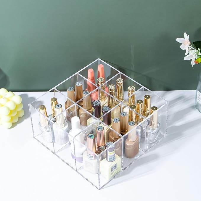dedoot Acrylic Drawer Organizer, Clear 9 Compartment 3 Section Makeup Organizer Transparent Makeup Jewelry Accessories Storage Organizer, Acrylic Plastic Square Display Cube,7.87x7.87x3.94 Inch-NeatNest