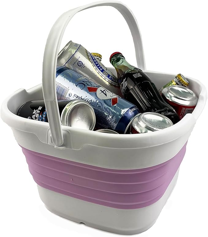 SAMMART 9.5L (2.5 Gallon) Collapsible Rectangular Handy Bucket (White/Pale Purple)-NeatNest