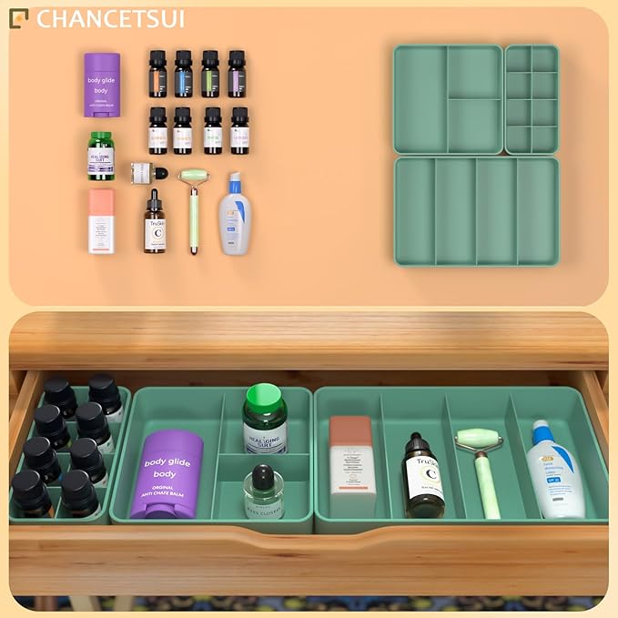 CHANCETSUI Drawer Organizer Storage Tray Set – Modular, Stackable Bins for Vanity, Bathroom, Makeup & Personal Care – Boho Style Plastic Trays with Customizable Slots, Durable & Space-Saving Design-NeatNest