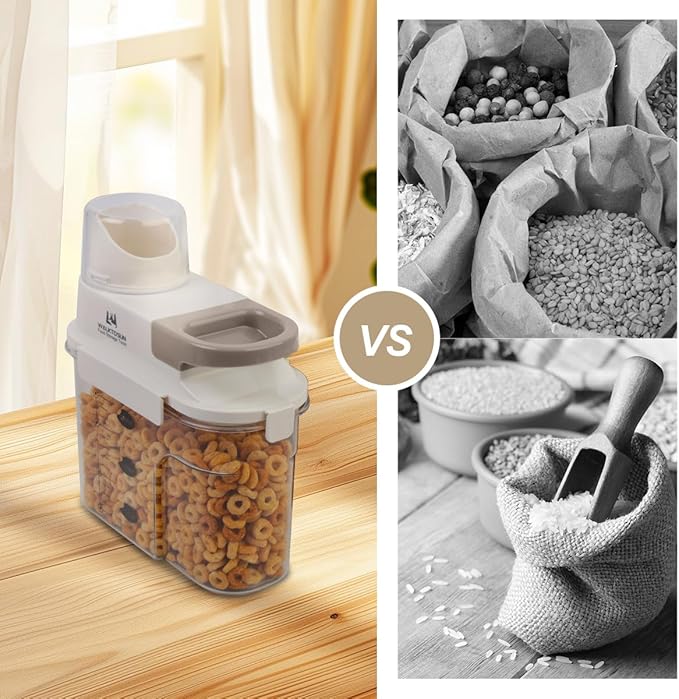 Cereal Containers Storage with Pouring Spout Airtight Kitchen and Pantry Organization Canisters for Dry Food Nuts Flour and Sugar Bin BPA Free Pet Dog Cat Food Dispenser 2500ml (Gray-2pcs)-NeatNest