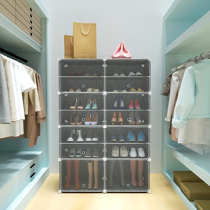 Shoe Rack Organizer, 32 Pair Shoe Storage Cabinet with Door Expandable Plastic Shoe Shelves for Closet,Heels,Boots,Slippers,8 Tier-NeatNest