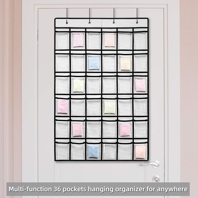 2 Pack 36 Pockets Classroom Pocket Chart for Cell Phone Calculator Holder,Clear Pocket Chart Organizer for Classroom Cellphone Storage with 36 Number Sticker Size:38.5x25.7 Inch (White-2pack)-NeatNest