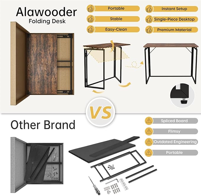 Folding Desk 40 Inch - No Assembly Small Foldable Desk for Small Space Minimalist, Space Saving Collapsible Compact Desks Portable Table for Craft, Writing, Study and Work-NeatNest