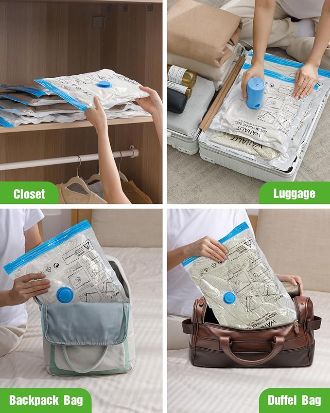 Vacuum Storage Bags for Travel, 16 Pack (4L+4M+4S+4XS) Vacuum Seal Bags with Wireless Rechargeable Electric Pump, Travel Essentials Space Saving Bag for Clothes, Luggage, Carry-on Suitcase, Backpack-NeatNest