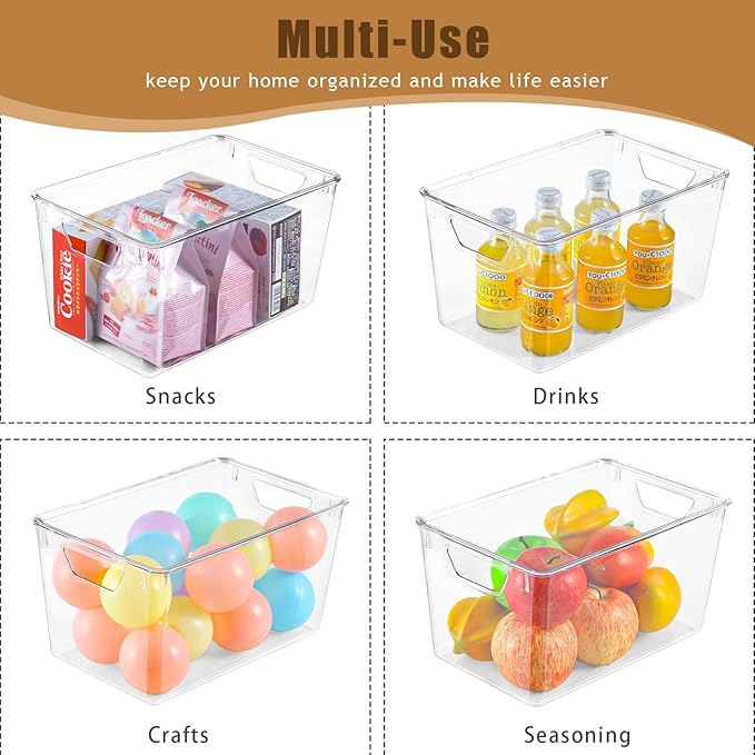 6 Pack Clear Storage Bins with Lids, 7 Quart Stackable Storage Boxes for Storage and Organization, Plastic Storage Containers with Lids, Plastic Bins with Handles for Office, Bedroom, Study Room-NeatNest