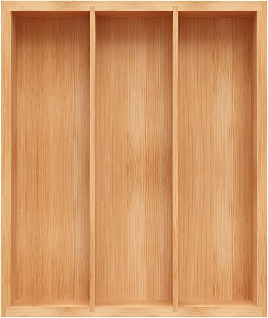 Bamboo Utensil Drawer Organizer, Silverware Tray Organizer, Kitchen Drawer Organizer for Flatware Cutlery, (Natural, 3 Slots)-NeatNest