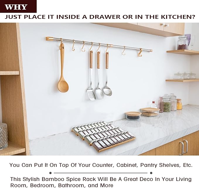Bamboo Spice Rack Drawer Organizer - 8 Pieces Set- 9" Wide Per Piece - Combine Pieces Into 18" Wide Rack (9" or 18")-NeatNest