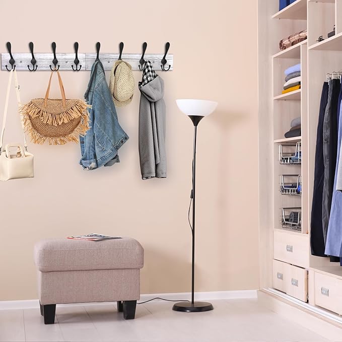 IBosins Wall Mounted Coat Rack, 31.4'' Long, Rustic Wood & Aluminum Coat Rack with 8 Black Tri-Hooks for Coat, Bag, Towel, Key, Hat, Umbrella-NeatNest