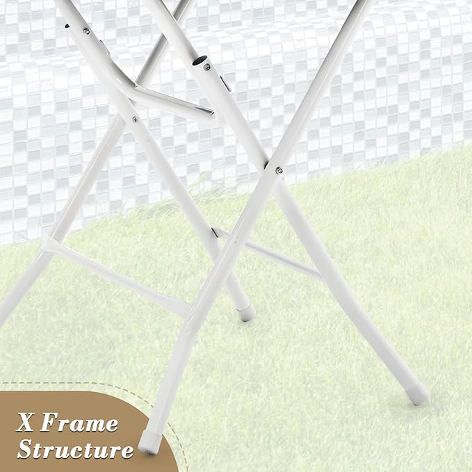 Athena Collection 2.6ft Plastic Folding Dining Table, Portable Round Card Table with Steel Legs for Indoor Outdoor, Foldable Heavy Duty for Camping Party, White-NeatNest