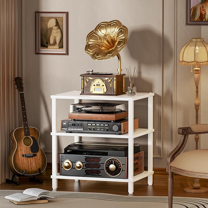 3-Tier AV Media Player Stand, white Stereo Cabinet, Modern Stereo Cabine,Game Console Shelf,Wooden TV Stand,Multifunctional Entertainment Center, Suitable for Home, Conference Room, Game Studio-NeatNest