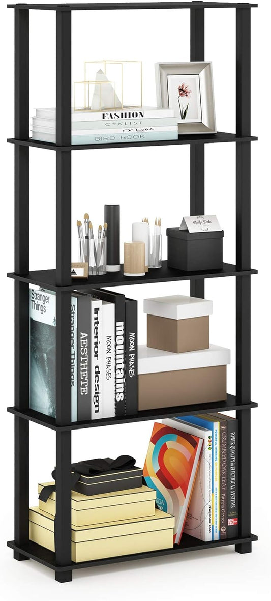 Furinno Turn-N-Tube 5-Tier Multipurpose Shelf / Display Rack / Storage Shelf / Bookshelf, Square Tubes, Americano/Black-NeatNest