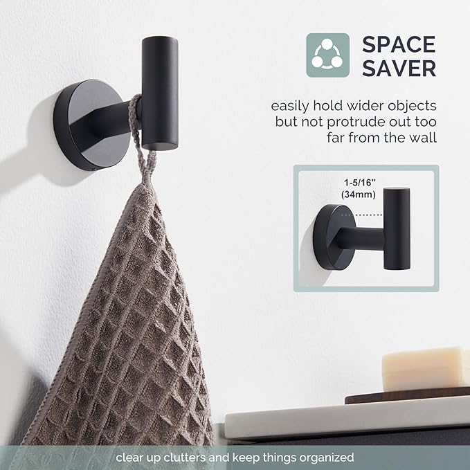 Angle Simple Towel Hook for Bathroom, Stainless Steel Robe Coat Hook for Wall, Hand Towel Hanger, Matte Black