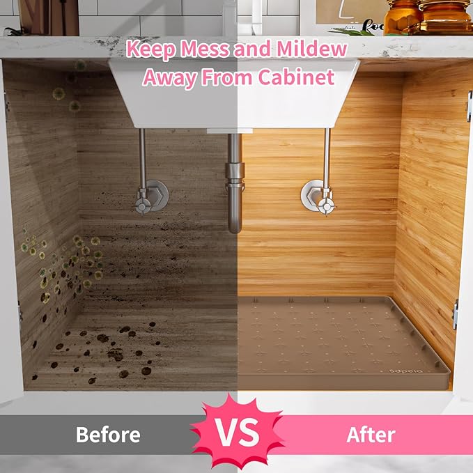 Sdpeia Under Sink Mat for [22" x 14"] Cabinet, Upgraded Silicone Waterproof Mat Kitchen Cabinet Liner Cabinet Protector Kitchen Organizers and Storage-NeatNest