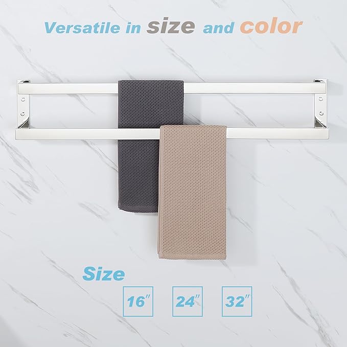 Alise Double Towel Bar 32", SUS304 Stainless Steel Towel Racks for Bathroom Wall Mounted, Space Saving Bathroom Towel Holder, Long Towel Hanger, Polished Chrome