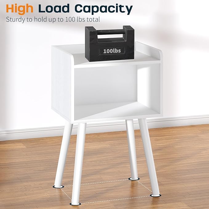 Yoobure Mid Century Modern Nightstand for Small Spaces - Small Side Table with Storage Shelf, Wood End Table Night Stand, Vintage End Tables Living Room, Minimalist Side Tables for Bedroom Dorm Office