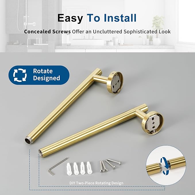 Brushed Gold Towel Bar, 18 Inch Towel Racks for Bathroom Wall Mounted, Thicken SUS304 Stainless Steel Heavy Duty Hand Towel Holder Organizer, Bathroom Accessories, Total Length 20.5 Inch-NeatNest