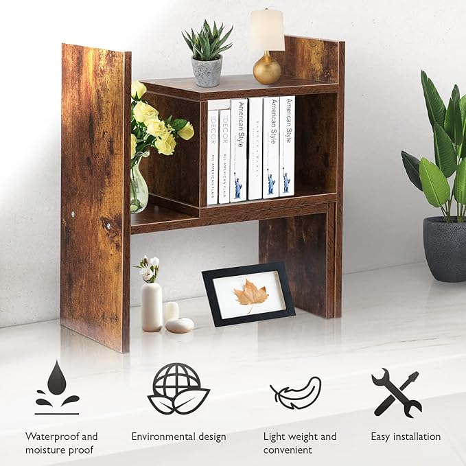 BROWN-BROWN Desktop Shelves & Office Shelves Desk Shelf Organizer Wooden Desk Shelf-NeatNest