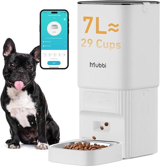 7L/29 Cups Automatic Dog Feeder, 5G WiFi Auto Cat Feeder with Desiccant Bag, Cat Food Dispenser, App Remote Feeding, Stainless Steel Bowl, Dual Power Supply, Ideal for 2-15mm Dry Food-NeatNest