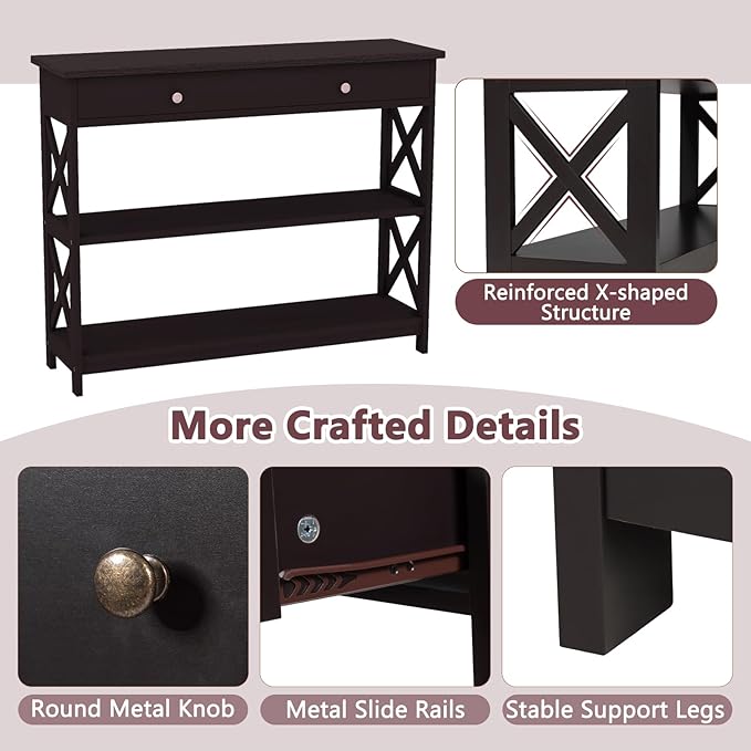 GOFLAME 39" Console Sofa Table with Drawers, 3-Tier Narrow Entry Table with Storage Shelves for Living Room Behind Couch, Entryway (Espresso)-NeatNest