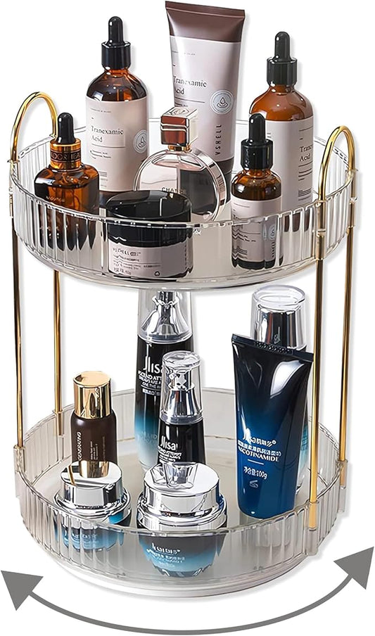 360 Rotating Makeup Organizer,2 Tier Large Capacity Make Up Organizers and Storage,Skincare Perfume Vanity Organizers,Bathroom Cosmetics Storage Organizer Countertop(Clear-2 Tier)-NeatNest