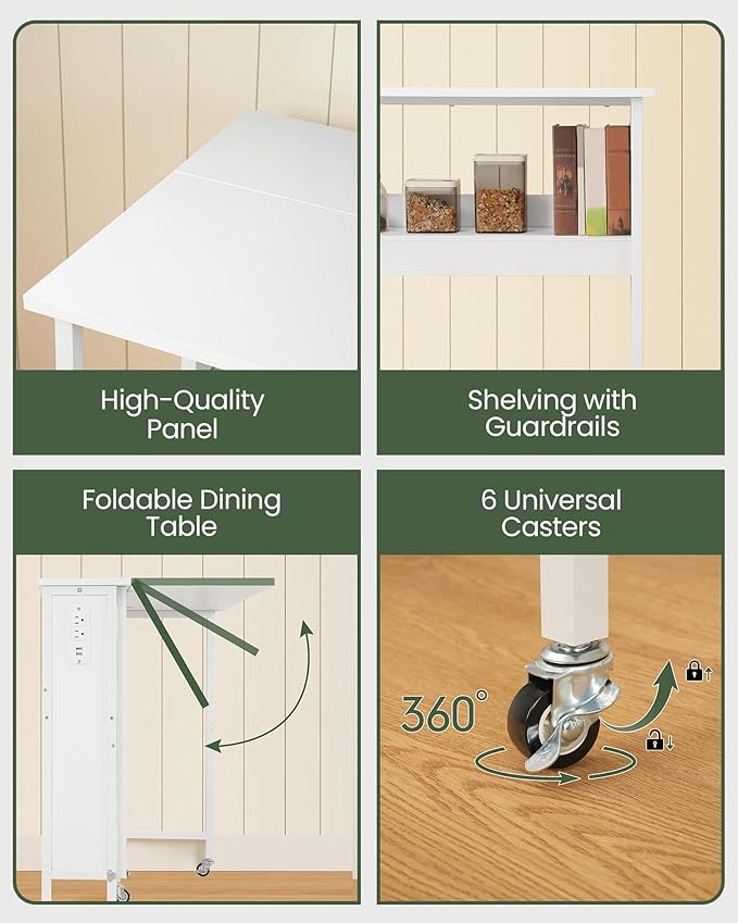 31.5" Modern White Folding Computer Desk with Power Outlets, Wheels, Storage, Perfect for Small Spaces White TDN01UWB-NeatNest