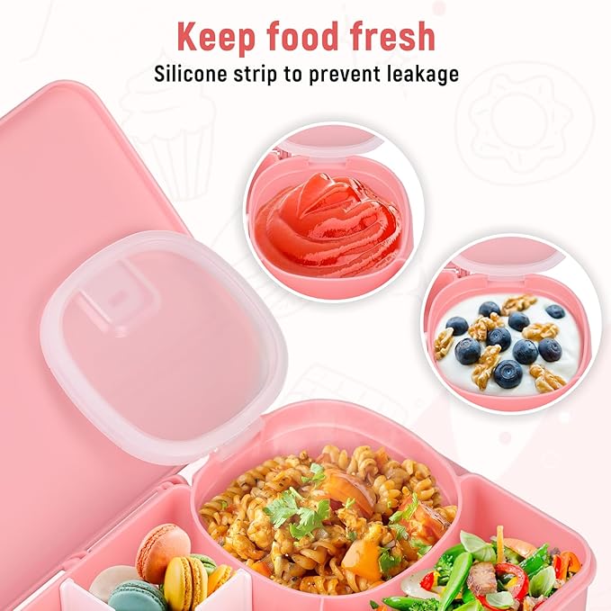 2 Pack Snackle Box Container for Kids,Adjustable Compartments,Reusable Snack Containers with Lids,Easy-Open Latch,Lunch Food Containers,Dishwasher Safe,Leak-Proof Silicone Ring (2 Pack- Pink)-NeatNest