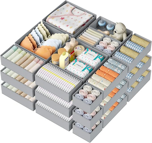 DIMJ Drawer Organizer Clothes Storage - 24 Pack Baby Dresser Organizer for Nursery, Foldable Closet Drawer Organizer Bins for Bedroom Organization, Fabric Storage Dividers for Socks, Underwears, Bras-NeatNest