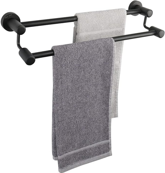 TocTen Double Bath Towel Bar - Thicken SUS304 Stainless Steel Towel Rack for Bathroom, Bathroom Accessories Double Towel Rod Heavy Duty Wall Mounted Towel Holder (Matte Black, 16 in)