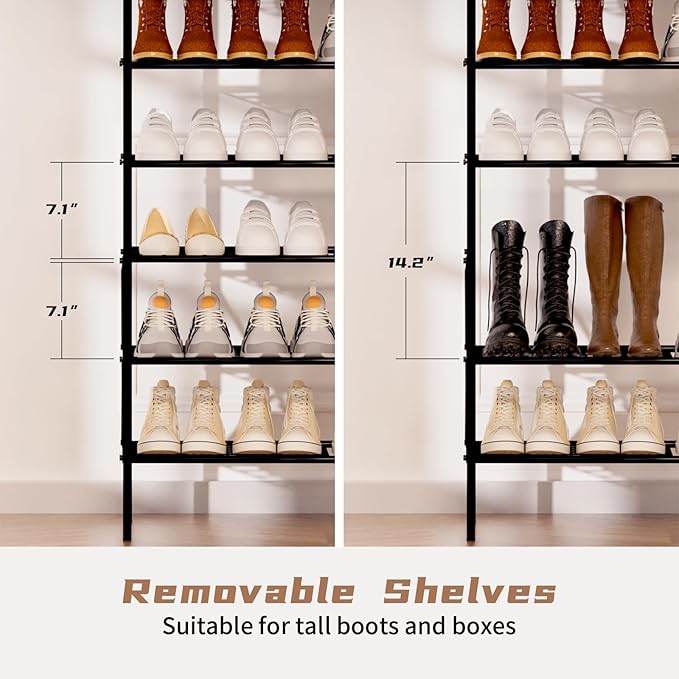 10-Tier Shoe Rack 40 Pairs, Space Saving Organizer for Entryway/Closet/Apartment, Industrial Metal Shelf with Rustic Brown Top-NeatNest
