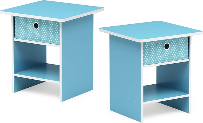 Furinno Dario End Table / Side Table / Night Stand / Bedside Table with Bin Drawer, 2-Pack, Light Blue/Light Blue