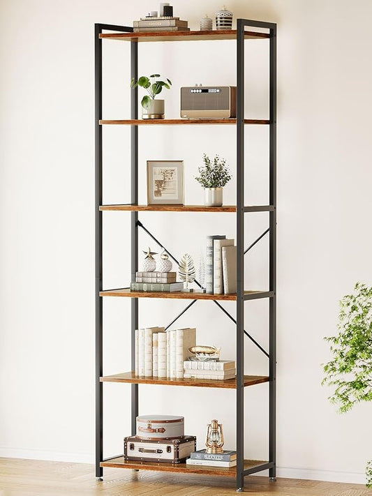 Casaottima Book Shelf, 6 Tier Tall Bookshelf, Modern Wood Bookcase Shelves for Bedroom, Industrial Display Shelf for Living Room Home Office Kitchen, Standing Shelving Unit Storage Organizer, Vintage-NeatNest