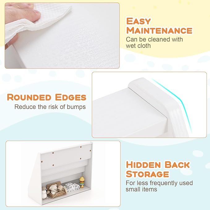 Costzon 5-Tier Kids Bookshelf, Wooden Children Bookcase, Toddler Book Rack, Magazine Storage & Display Shelf, Book Shelf for Kids Room, Living Room, Nursery, Classroom (White)-NeatNest