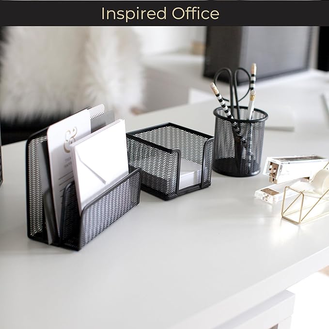BLU MONACO Black Metal Mesh Letter Sorter – 3-Slot Mail Organizer for Desk, Office & Home – Space-Saving Vertical Mail Holder for Envelopes, Documents & Files – Sleek Desk Organizer
