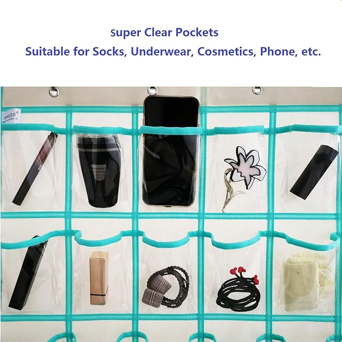 Classroom Pocket Chart for Phone Calculator Holder Over The Door Hanging Closet Jewelry Organizer with 30 Clear Pockets (BEIGE)-NeatNest