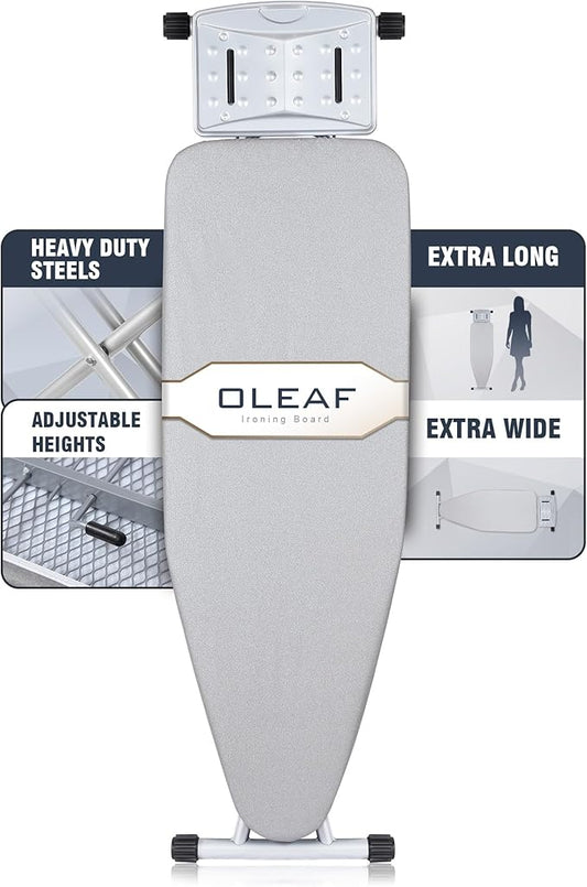 oleaf Ironing Board Full Size 54" x 15",Extra Wide&Long,Adjustable Ironing Board with 5 Heights,Stable Legs,Thick 3 Layers Cover,Easy Storage for Home Laundry Hotel Sewing Apartment Use(Large,Gray)